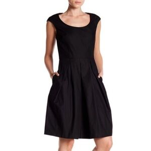 Canvas by Land’s End • black cap sleeve dress cocktail fit & flare retro pleated